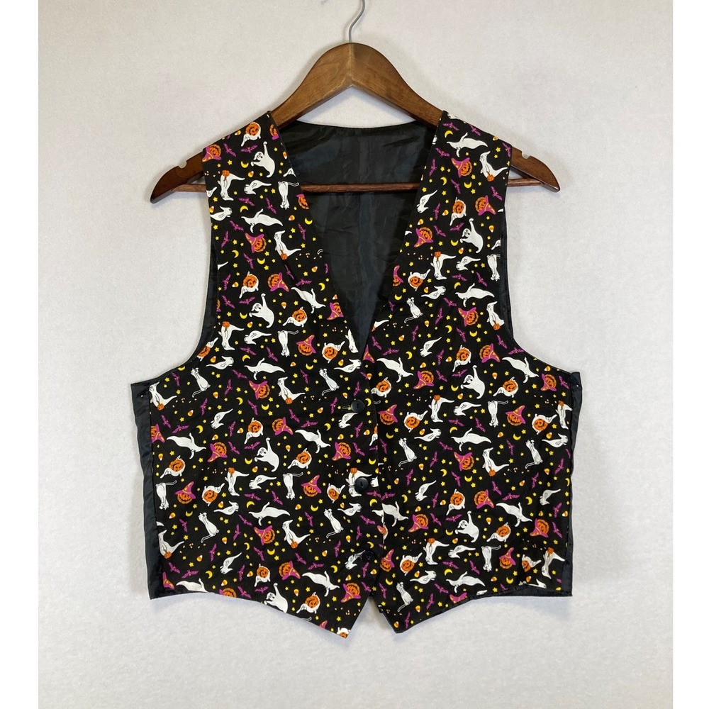 Spooky Halloween Unisex One Size Black Ghost Pumpkin Bat Novelty Vest